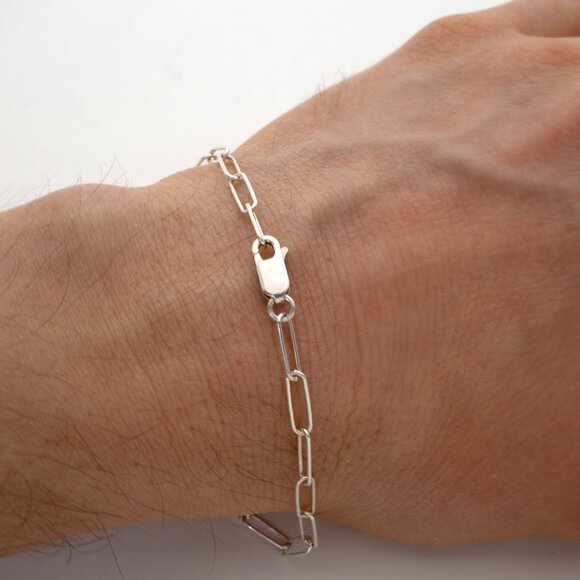Real Solid 925 Sterling Silver Paperclip Bracelet, Round Link Chain, Stamped 925 - Picture 6 of 7